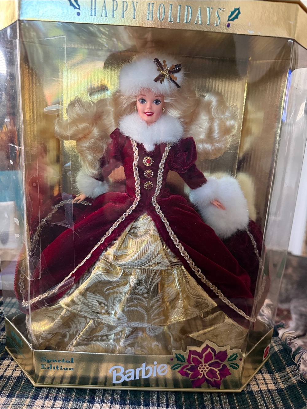Vintage in original packaging Barbie Holiday Doll in Burgundy, White and Gold